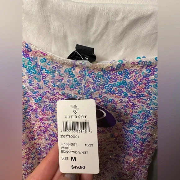 NWT Windsor Sequin Mini Dress Medium White Rainbow Glitter Party Club Bride Glam - Picture 6 of 15